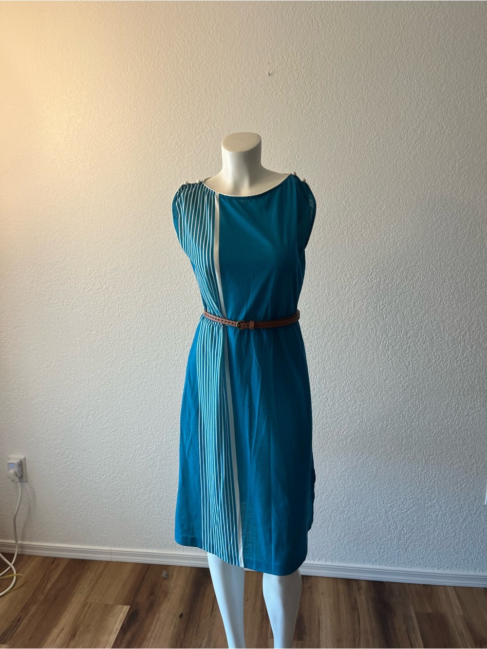 Women’s Teal Stripe Side-Panel Sheath Dress-fun disco style vintage. - Picture 5 of 5